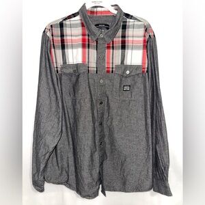 Parish Nation Shirt Long Sleeve Plaid Gray Elbow Patches Pockets Men’s Size  2XL